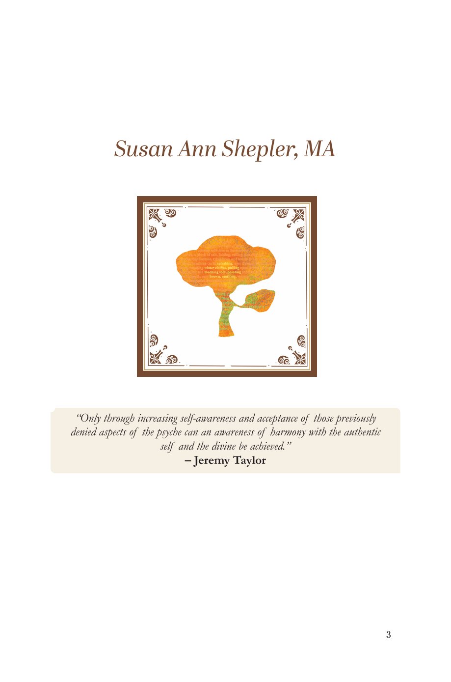Whispers of Awareness — the opening page, with the poppy figure and a Jeremy Taylor quotation