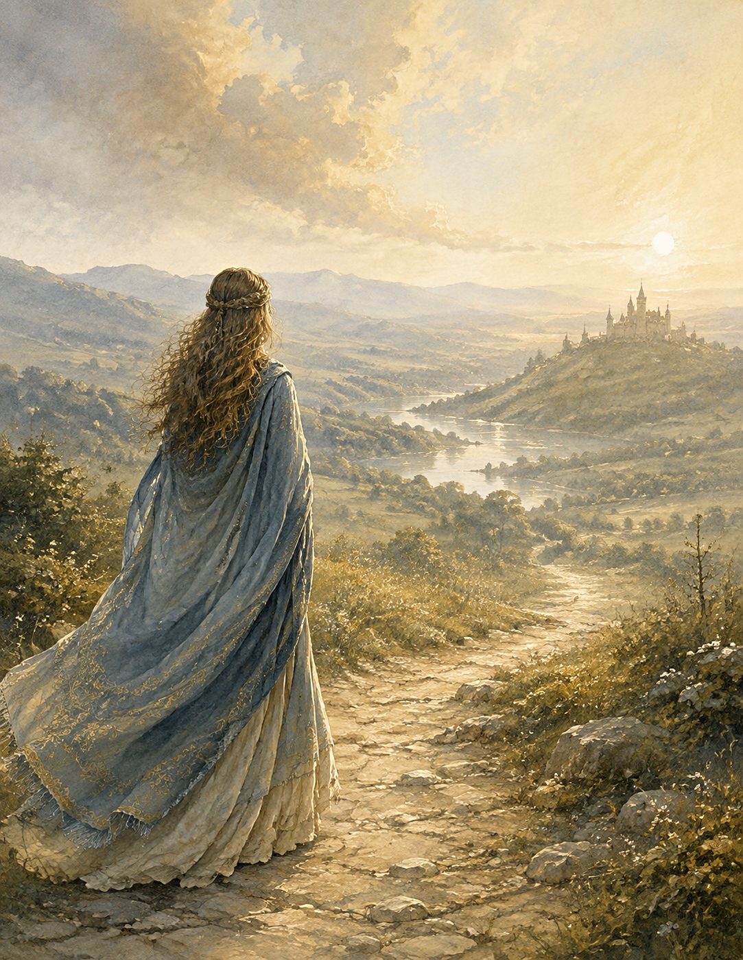 Where You Stand — Ann looking out over a river valley toward a distant castle
