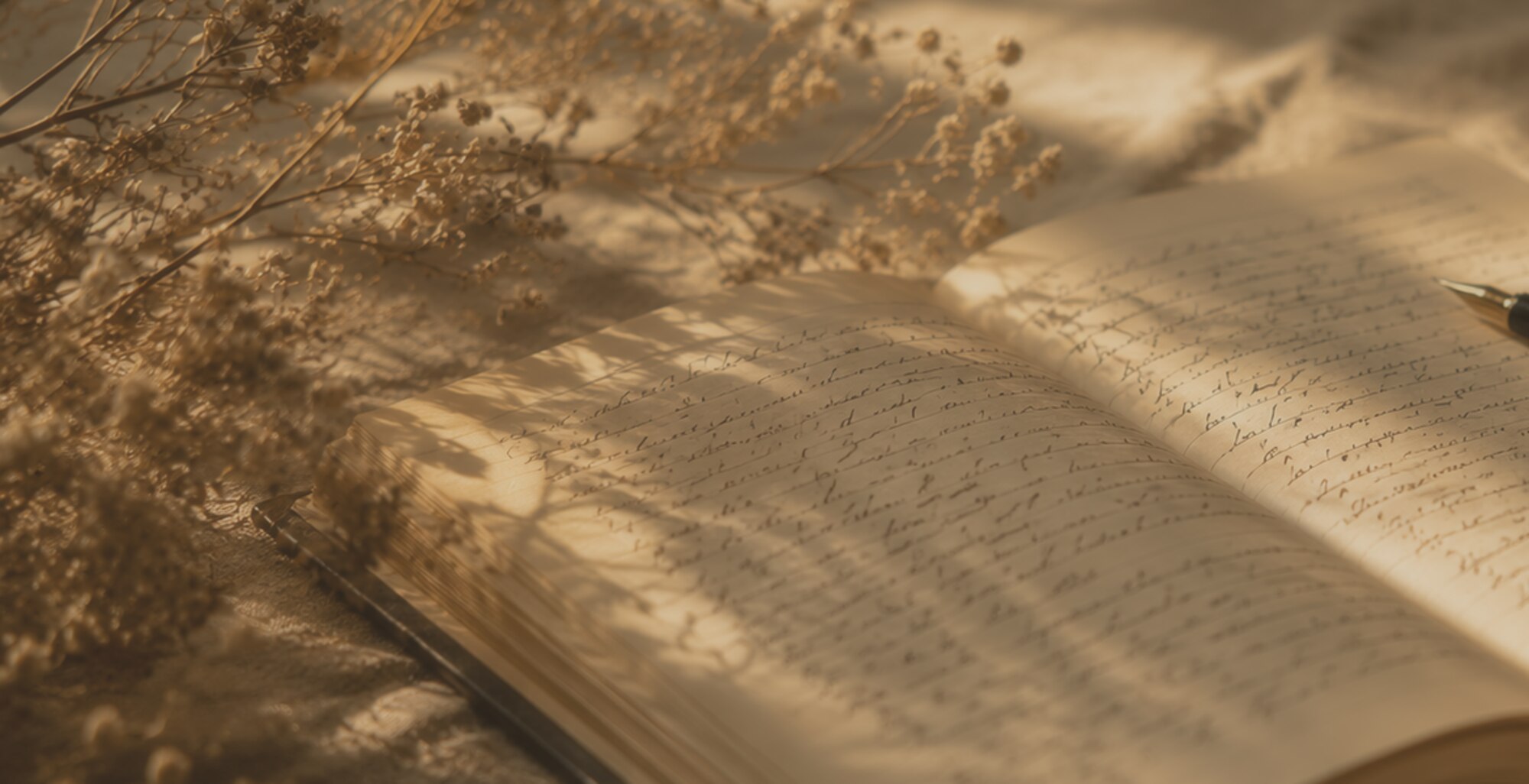 A handwritten manuscript page in warm, quiet light — language taking visible shape.